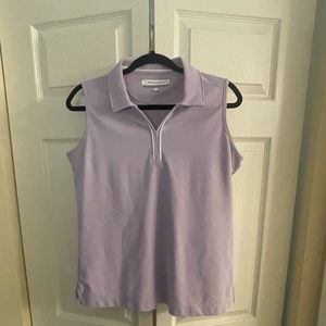 Pebble Beach sleeveless performance polo. Lavender color. Size large.